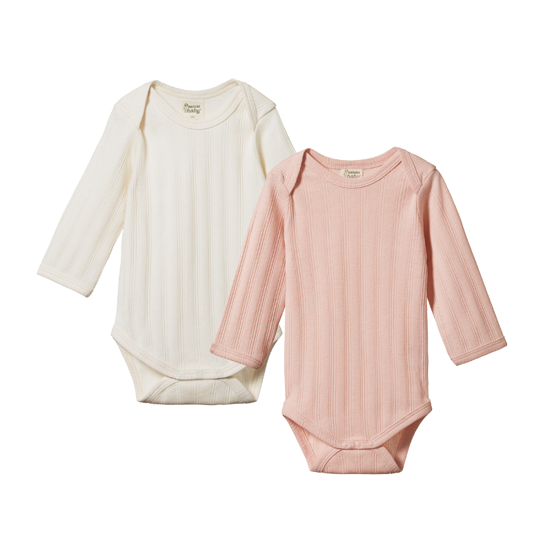 Nature Baby LS Bodysuit Derby 2PK - Natural/Rose Bud