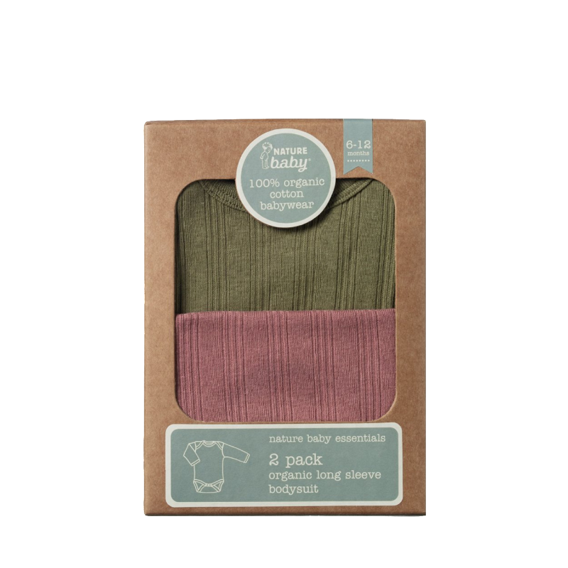 Nature Baby LS Bodysuit Derby 2 PK - Woodland Rose/Cypress