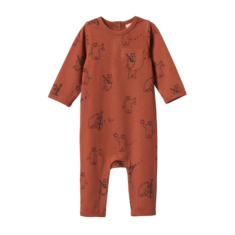 Nature Baby Stretch Jersey L/S Quincy Romper - Bluegrass Bears Coco