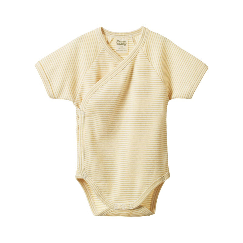 Nature Baby SS Kimono Bodysuit Sand Pinstripe Shorties