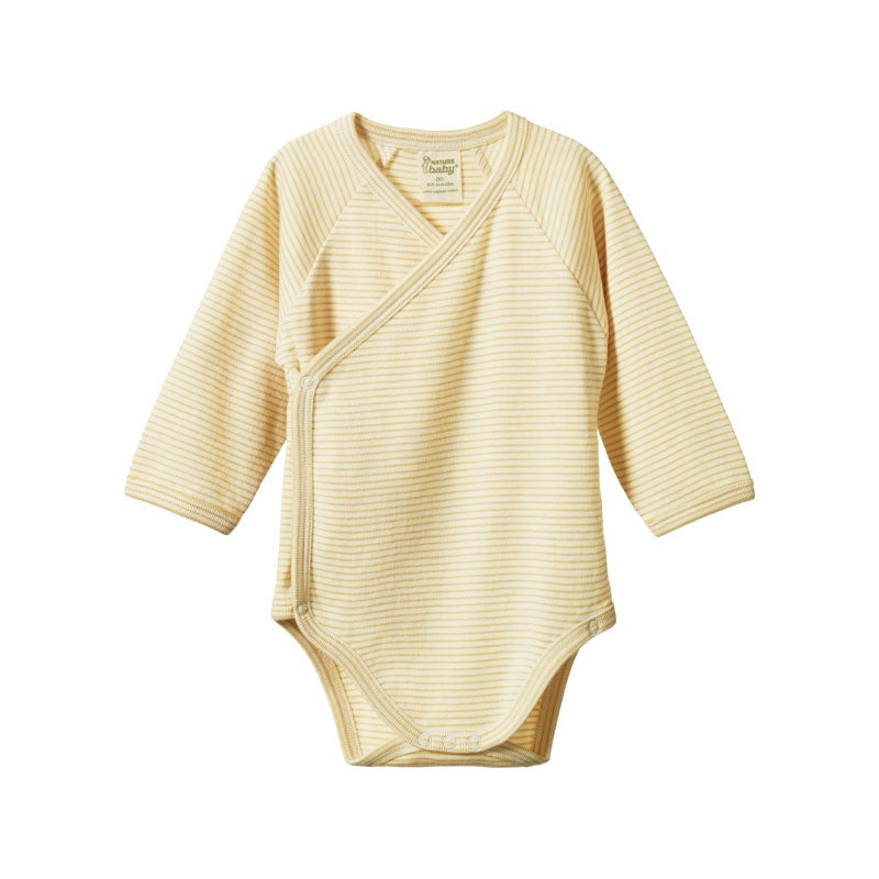 Nature Baby LS Kimono Bodysuit - Sand Pinstripe