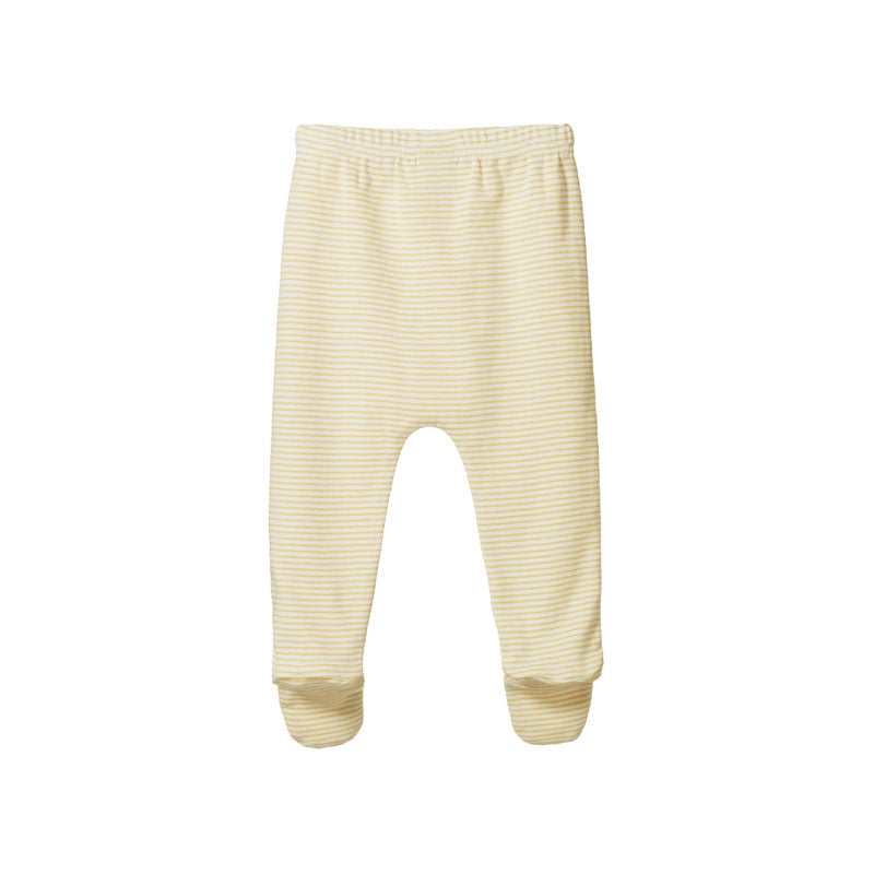 Nature Baby Footed Rompers - Sand Pinstripe