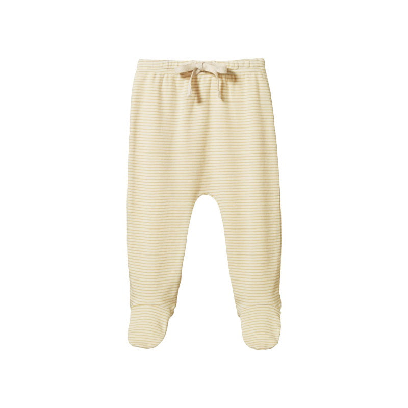 Nature Baby Footed Rompers - Sand Pinstripe