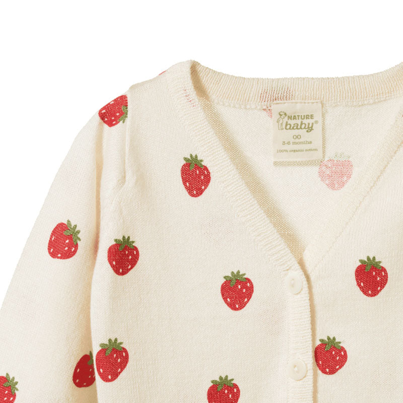 Nature Baby Light Cotton Knit Cardigan - Large Strawberry Fields