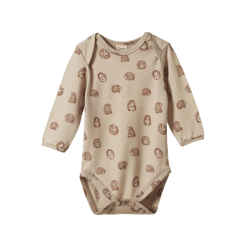 Nature Baby Merino Ess LS Bodysuit - Happy Hedgehog