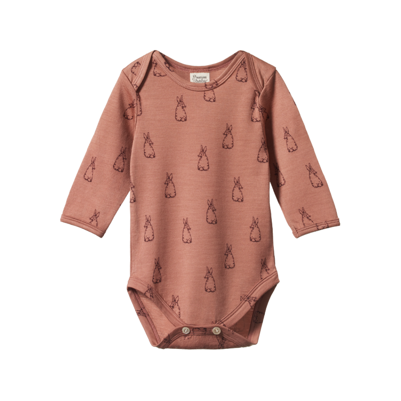 Nature Baby Merino LS Bodysuit - Bunny Tales Biscuit