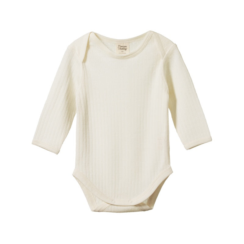 Nature Baby Merino LS Bodysuit - Natural Pointelle