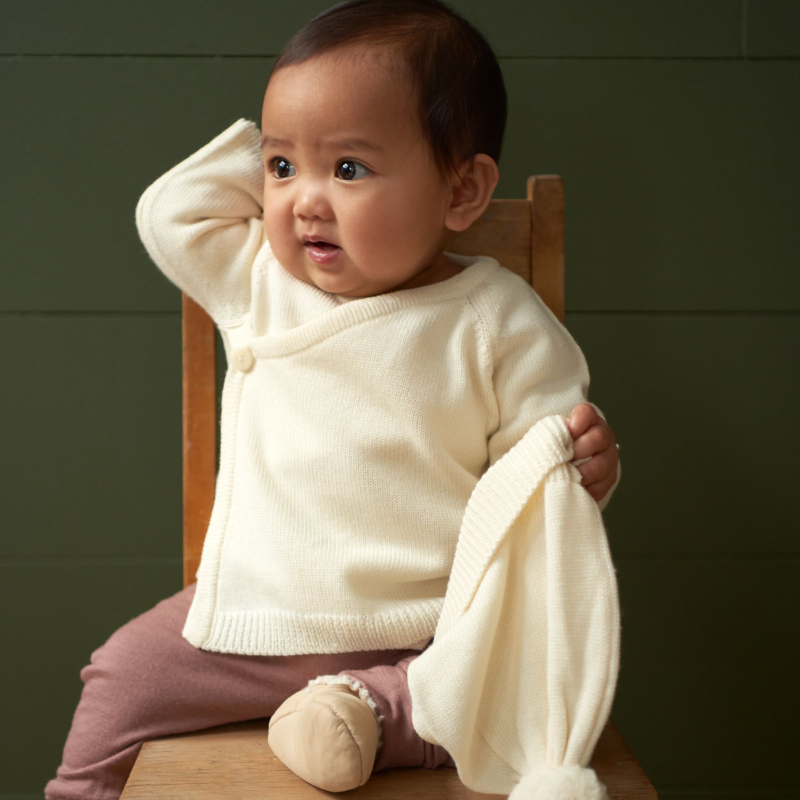 Nature Baby Merino Knit Kimono Jacket - Natural