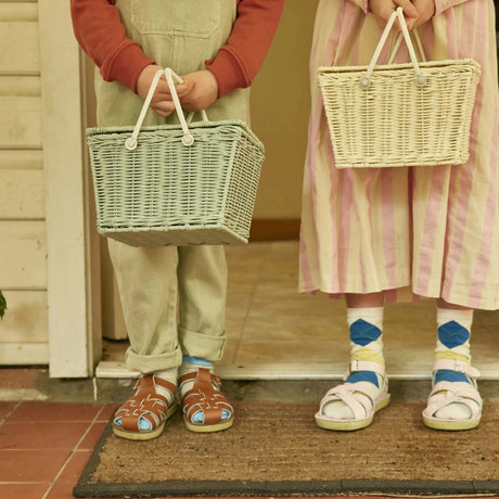 Olli Ella Rattan Piki Basket - Vintage Blue