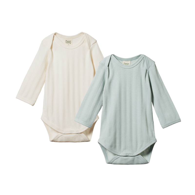 Nature Baby LS Bodysuit Derby 2PK - Natural/Sea