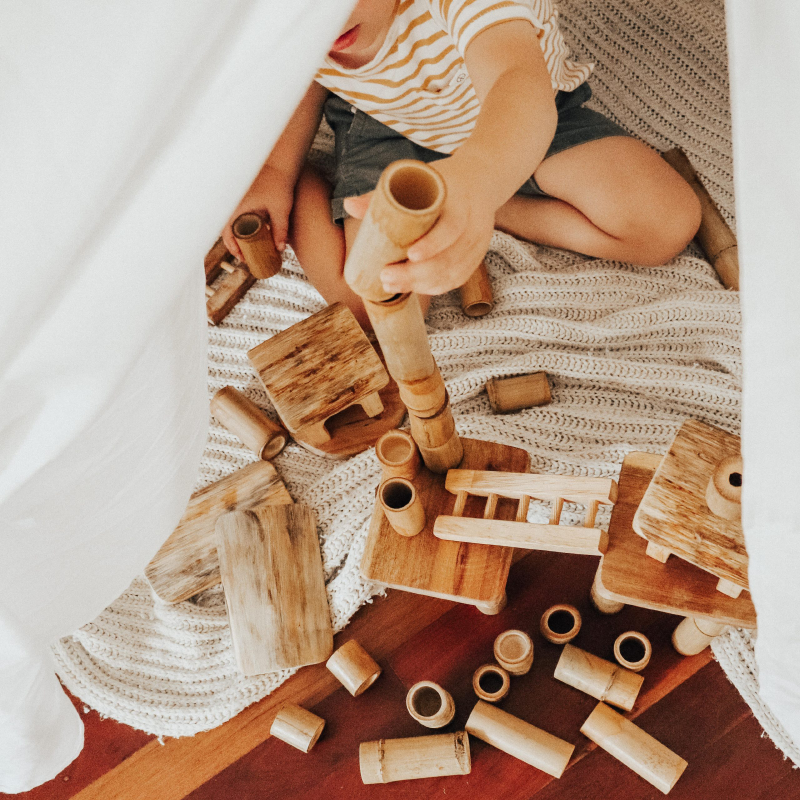 Q Toys Bamboo Building Set With House